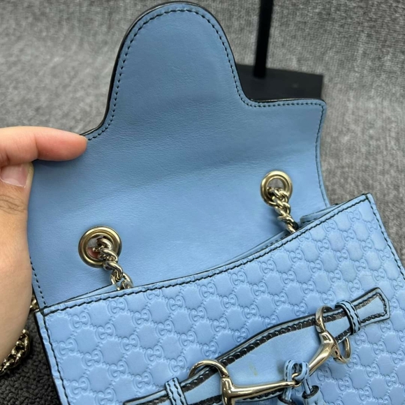100% Authentic GUCCI Emily Blue Leather Shoulder Bag 570-101724 - Picture 9 of 14